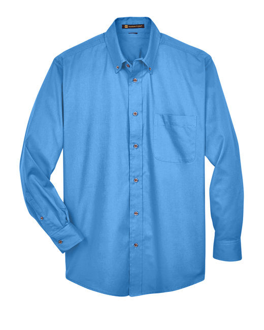 Harriton Men's Long-Sleeve Twill Shirt with Stain-Release - M500