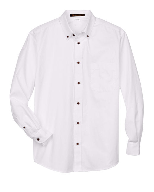 Harriton Men's Long-Sleeve Twill Shirt with Stain-Release - M500