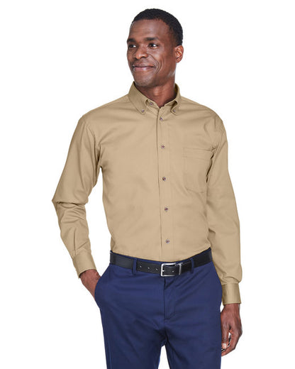 Harriton Men's Long-Sleeve Twill Shirt with Stain-Release - M500